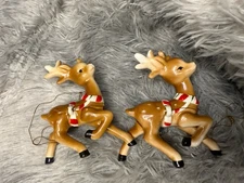 Vintage 1950’s Lefton Christmas (2) Prancing Candy Cane Halter Reindeers Japan
