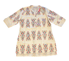 Utsa Printed Tunic Dress Kurta Cotton Linen Blend Button Down Boho Large 96 cm