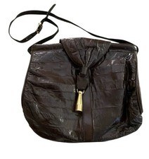 Eel Skin Leather Purse Shoulder Bag Handbag Brown VTG 80s