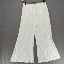 Zimmermann Pants Womens 1 White Linen Wide Leg High Rise Relaxed Baggy