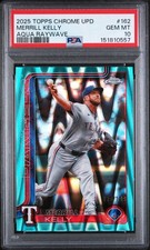 2025 Topps Chrome Update Merrill Kelly Aqua Raywave USC162 PSA 10 /199 Rangers