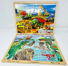 Melissa  Doug 48 Piece Wooden Jigsaw Tray Puzzle Lot Construction  Dinosaurs