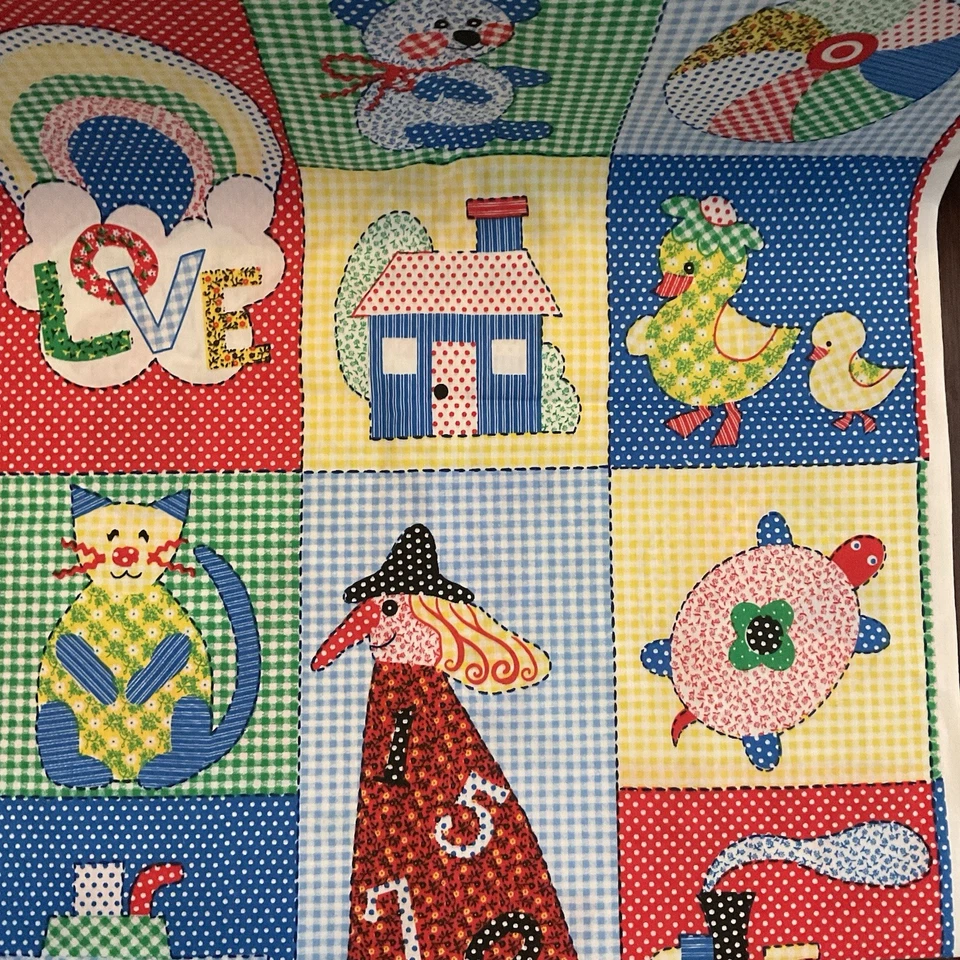 VTG Nursery Fabric Gingham Polka Dots Love Train Cat Duck Kids Bulk Lot 6.16 Yrd - Image 4 of 4