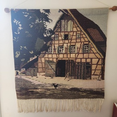Vintage German Woven Wall Hanging Tapestry - Hoff-Interieur Farmhouse 28x28 
