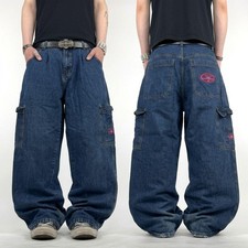Vintage y2k embroidered cargo faded baggy wide leg stonewash jeans