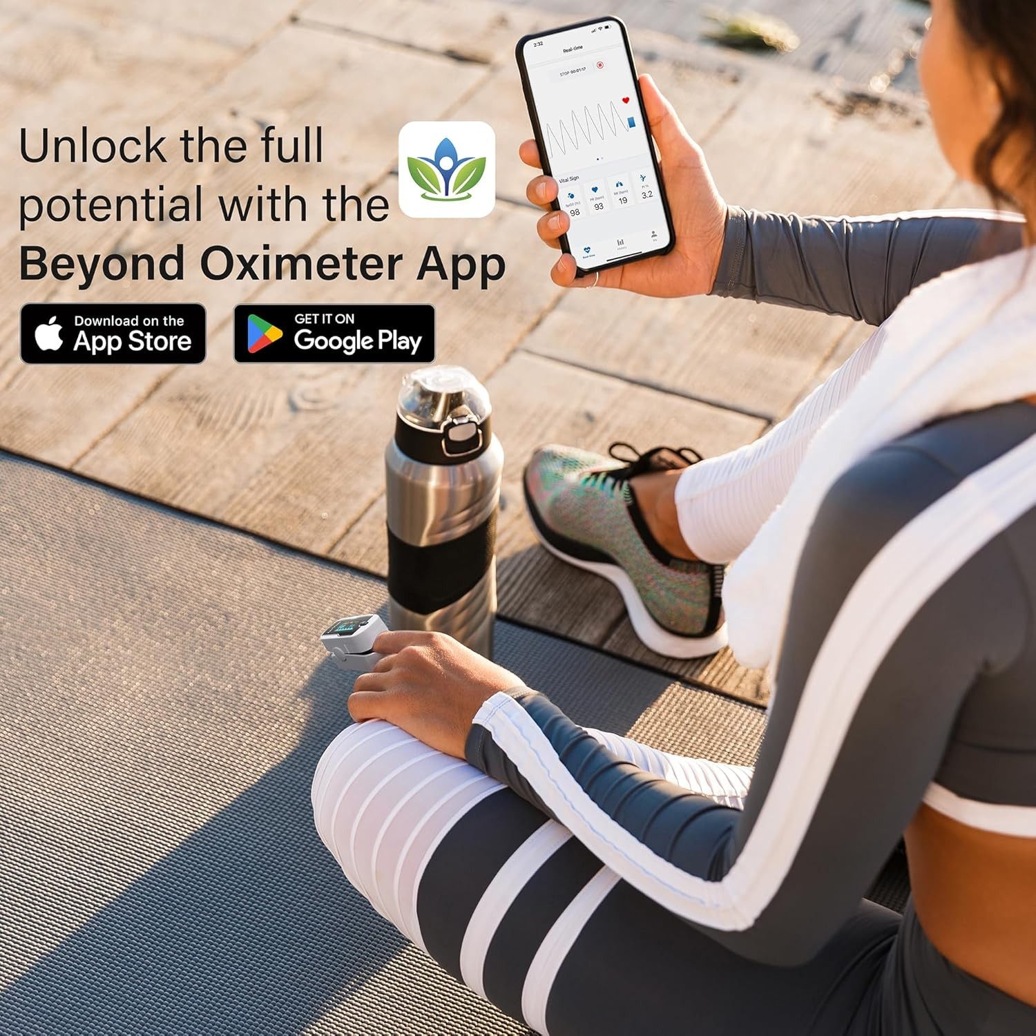 Zacurate 500E-B Wireless Bluetooth Fingertip Blood Pulse Oximeter Monitor with F