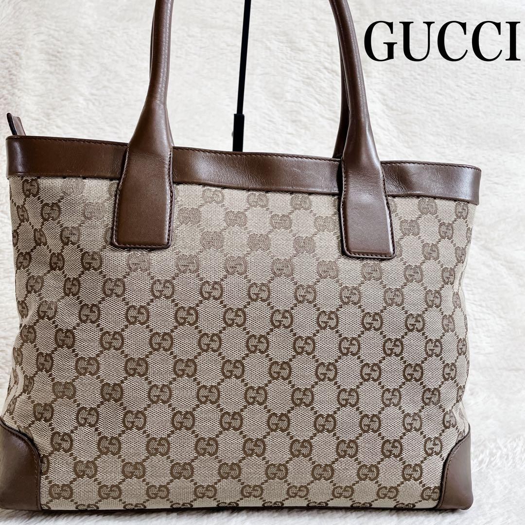 Gucci GG Canvas Leather Tote Bag with All-Over Logo Pattern