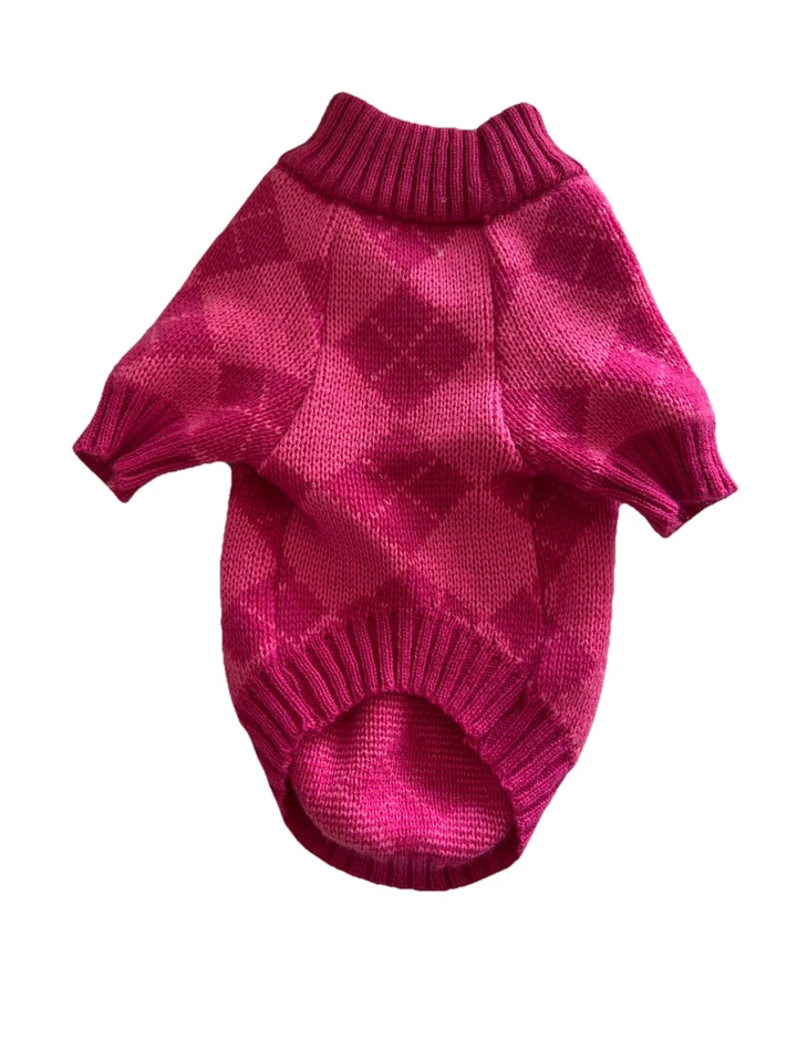 Suéter Argyle rosa cachorro pequeno-médio aconchegante malha pulôver - Imagem 4 de 4