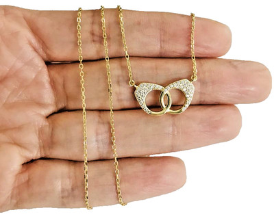 925 Solid Sterling Silver & Gold Plated Handcuff Pendant 16''+2'' Necklace- ESN48