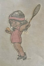Original Vintage 1970  s Cute Girl Tennis Rosie Casals Fantasy Iron On Transfer
