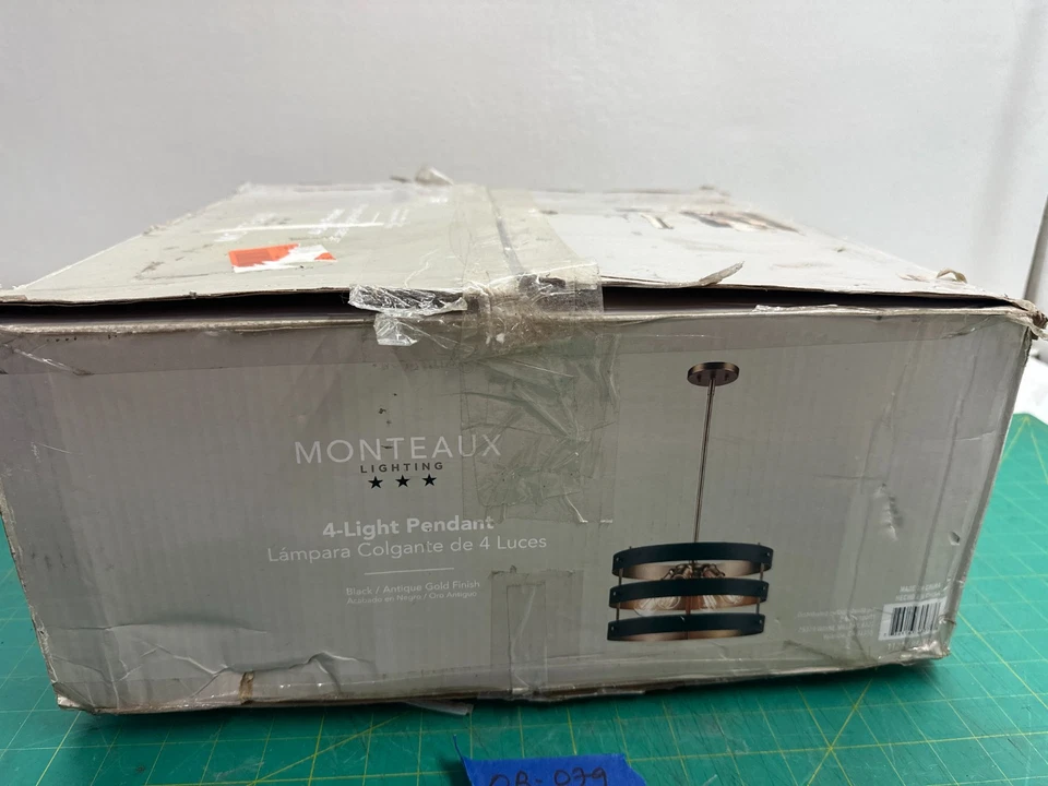 Vintage Monteaux 4 Light Black Color Pendant with Antique Gold Finish - Image 4 of 4