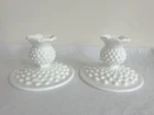 Vintage Milk Glass Hobnail Taper Candlestick Holders Pair 3.5" Tall