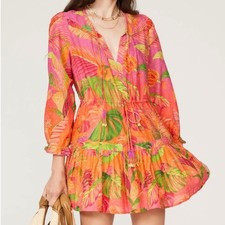 Farm Rio Pink Orange Tropical Leopard Print Clip Dot Mini Dress Small