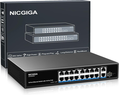 16 Port Poe Switch Unmanaged, 16-Port Poe+@250W, 2 Gigabit Uplink Ports, 1 SFP P