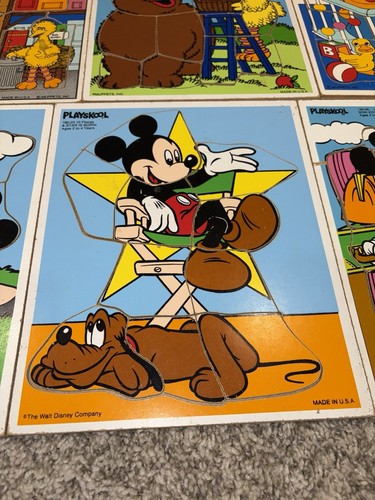 Vintage PLAYSKOOL Wooden Puzzles Lot Of 10 Mickey Sesame Street Minnie Ernie Bug - Picture 7 of 19