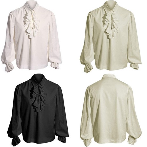 Mittelalter Piratenhemd Renaissance Kostüm Kolonial Rüschenhemden Oberteil Bluse - Bild 9 von 16