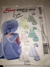 INFANT BABY CUT MCCALLS M5353 Sewing Pattern DRESS PANTIES HAT BONNET S M L XL