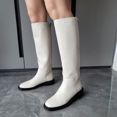 Women Knee High Boots Genuine Leather High Heeled Shoes