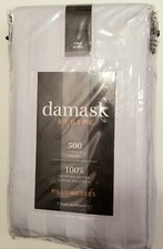 2 NEW Damask Stripe King Pillowcases 500 Thread Count Egyptian Cotton Light Blue