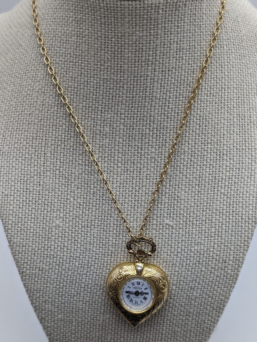 VTG Mentor Heart Pendant Watch Necklace Swiss Made 17 Jewels