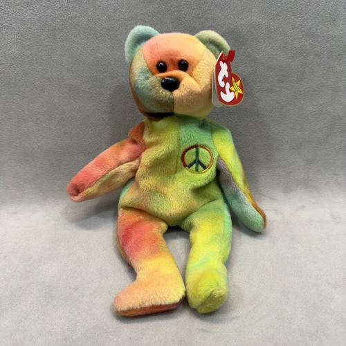 Vintage Ty Beanie Babies Peace Bear 1996 Plush Tie Dye Original Toy Collectible