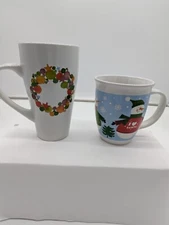 2 Christmas coffee tea hot chocolate mugs tall and short