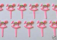 12 Pink Rocking Horse Cup Cake Picks Topper Baby Girl Shower Party Bakery Supply 12 Pink Rocking Horse Cup Cake Picks Topper Baby Girl Shower Party Bakery Supply