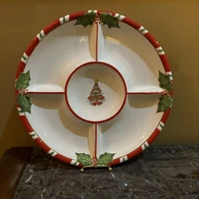 Christopher Radko LETTERS TO SANTA Chip and Dip Divided Tray 15" Platter Holly