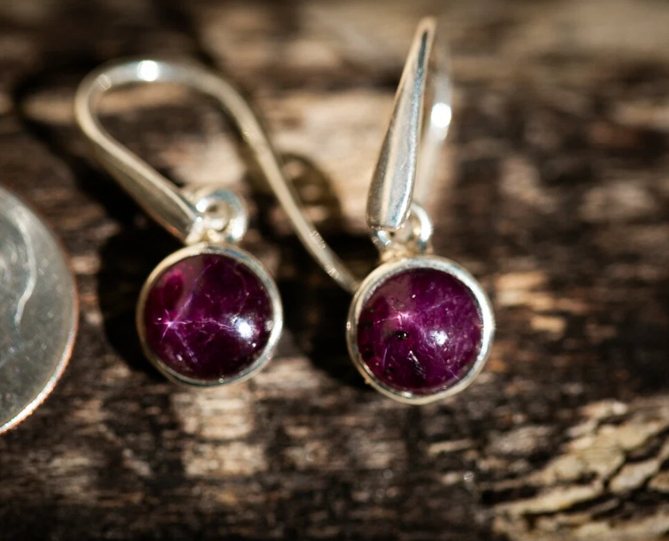 Genuine Round 6 Rays Star Purple Ruby Earrings 925 Silver Ruby Drop Earrings - Image 2 of 4