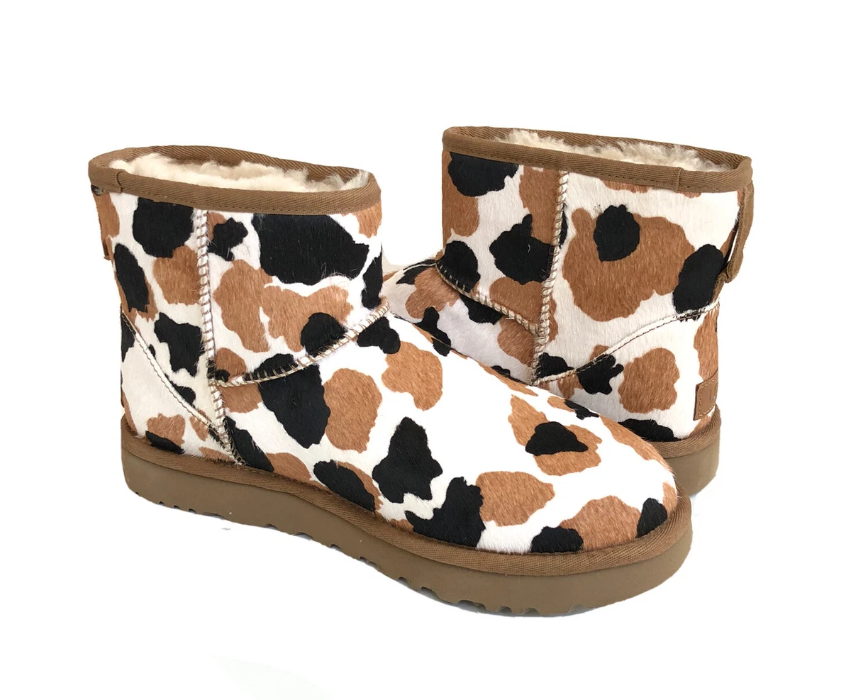 UGG CLASSIC MINI COW PRINT CHESTNUT SHEARLING COW HAIR BOOT US 7 / EU 38 / UK 5