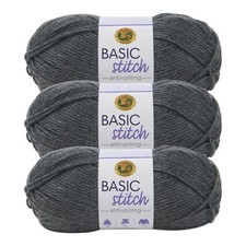  3 Pack Lion Brand Yarn 202-403J Basic Stitch Anti Pilling Yarn,CharcoalHeather