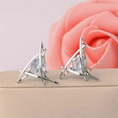 4Ct Round  Real Moissanite Triangle Shape Women's Earrings 14K White Gold Plated