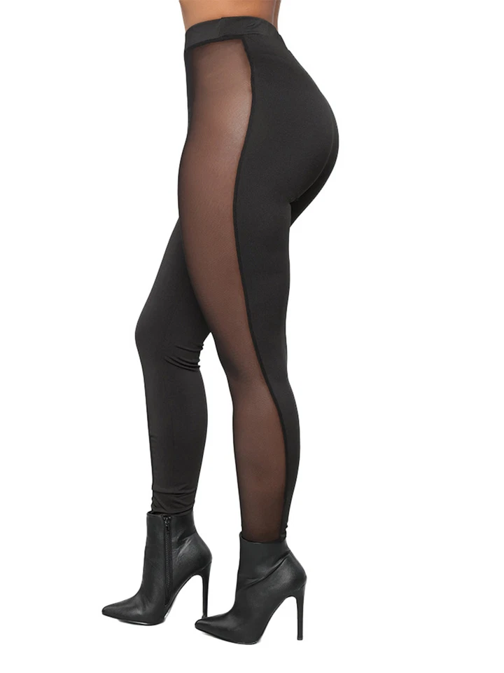 女士的弹力透明网布拼布高腰紧身打底裤性感瑜伽裤 — 第 3/4 张图片