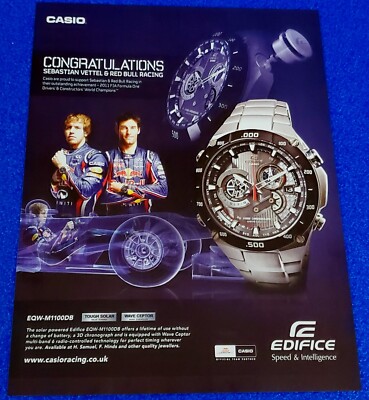 2012 CASIO EDIFICE EQW-M1100D8 WRISTWATCH PRINT AD FI SEBASTIAN VETTEL RED BULL
