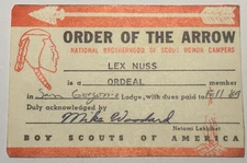 Boy Scout OA Membership Card Lodge  San Gorgonio 298 California 1969 BSA  RC6