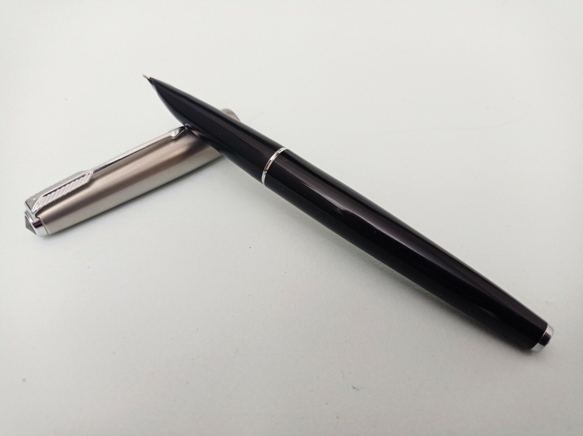 Parker 61 Black Steel Cap Capillary Fountain Pen 14 EF Nib Vintage