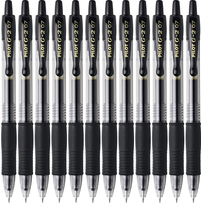 Pilot G2 Pixie Rollerball – 0,7 Mm Schwarze Geltinte, 12 Stück, Mit Ergonomischem Gummigriff (kompakt & Leistungsstark)