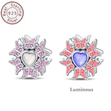 KUNSIR 925 Sterling Silver Charm Luminous Butterfly Loop Bead For Bracelets DIY
