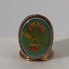 Vtg Gold Tone Metal St Kitts West Indies Souvenir Thimble w/ Island Emblem