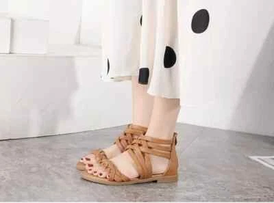 Sandales Femme Basses Fleurs Tacco Basso Marron Intreccio Cuir Synthétique 89854 - Photo 1/4