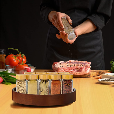 Set Di 24 Barattoli Per Spezie In Vetro Con Coperchi In Bamb&ugrave; - Kit Organizzazione Cucina Con Etichette E Imbuto