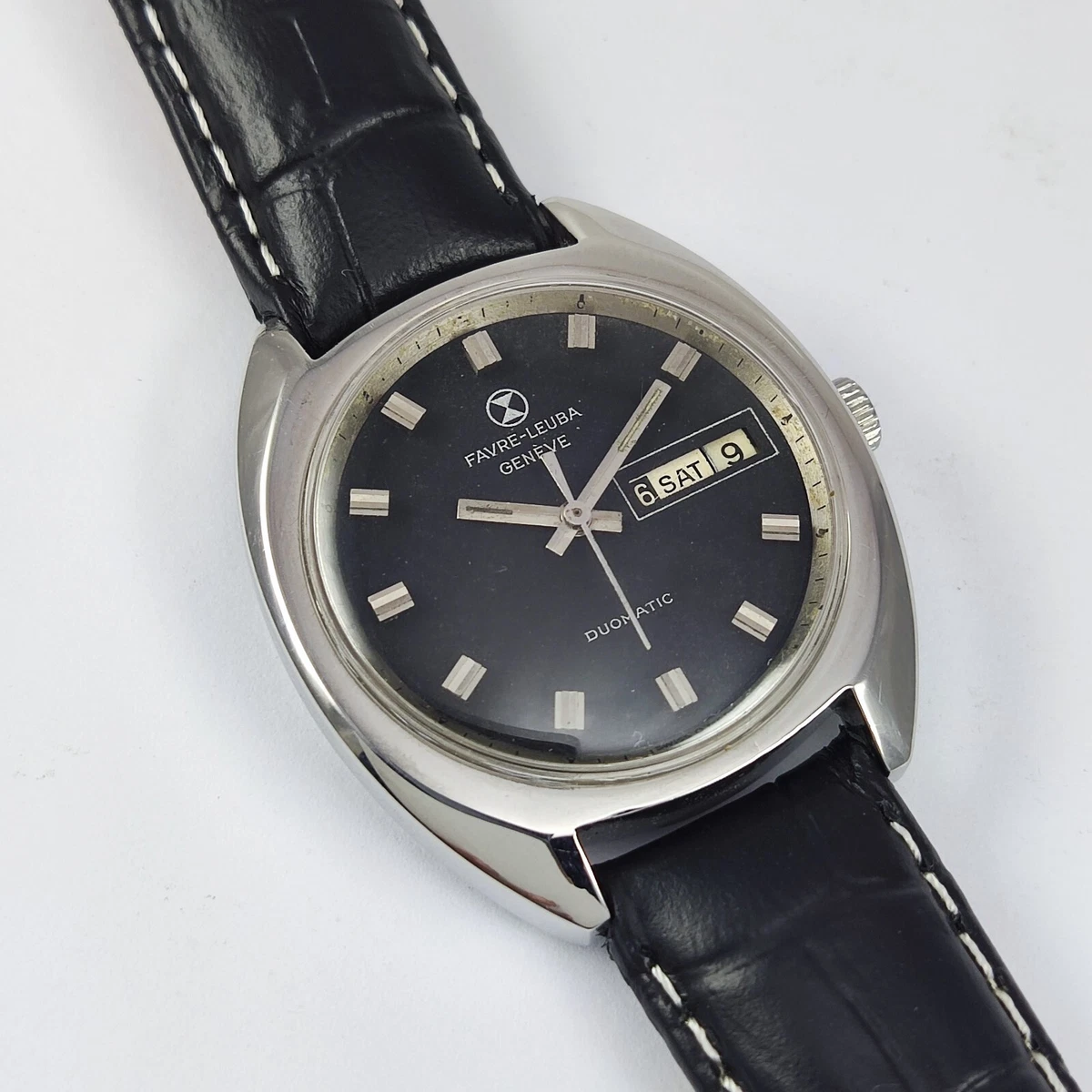 Favre Leuba Geneve Duomatic Black Dial Day Date Men s Wrist Watch