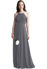 Bill Levkoff Rosalia Chiffon Halter Fit/ Flair Maxi Dress Gown Size 22 Charcoal