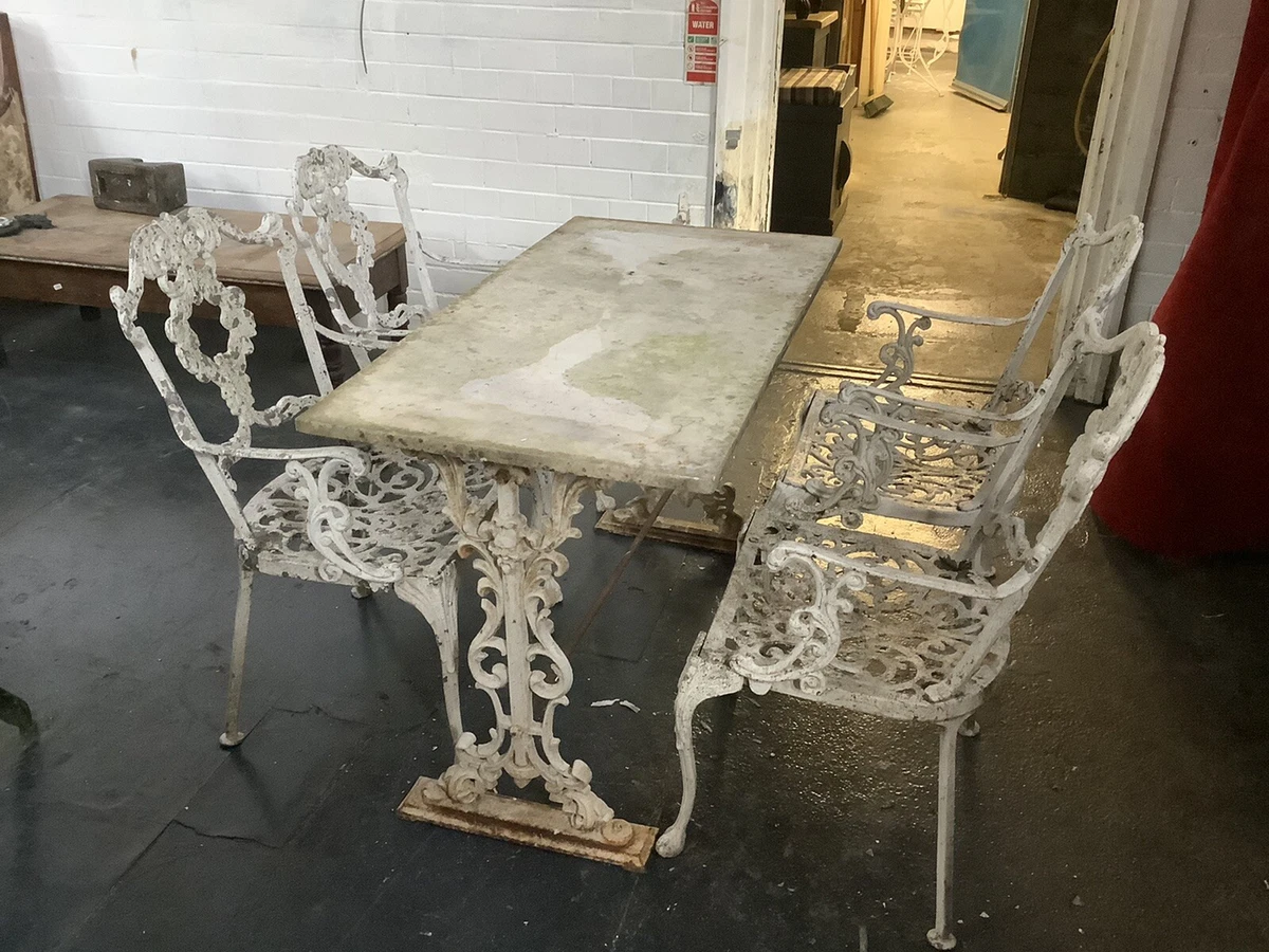 Antique Victorian Cast Iron Garden Table With Marble Top 4 Cast
