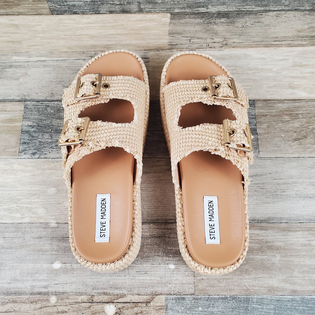 Steve Madden Karrigan Womens Slides Sz 10 M Natural Raffia