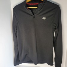 New Balance Mens Quarter Zip Pullover Black Grid Fleece Long Sleeve Top