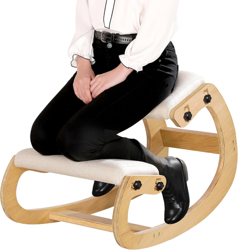 BLACK POINT Sedia Ergonomica Inginocchiata O'KNEEL PRO fatto di lino per Ufficio, Sgabello Regolabile per Casa E Ufficio.(fodera in lino turchese scuro inclusa) Sedia Ergonomica posturale