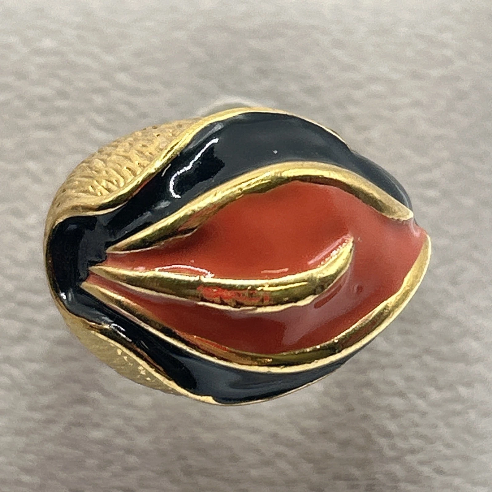 Bague vintage fantaisie  Doré Noir et Orange . Taille 55