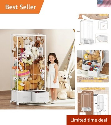 Metal Stuffed Animal Storage, Large Toy Organizers and Storage with Wheels, K...