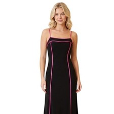 VTG City Triangles Black Maxi Slip Dress Pink Trim Size L Y2K Flowy Prom